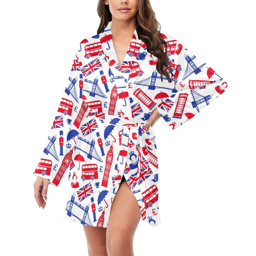 British Pattern Print Design 01 Women's Long Sleeve Belted Night Robe