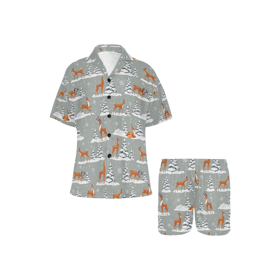 Beautiful deers Winter Christmas Women's V-Neck Short Pajama Set
