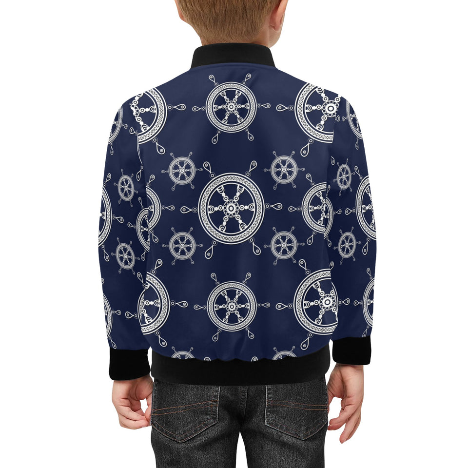 nautical steering wheel design pattern Kids' Boys' Girls' Bomber Jacket