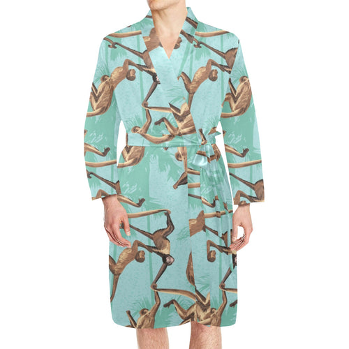 Monkey Palm tree background Men's Long Sleeve Belted Night Robe