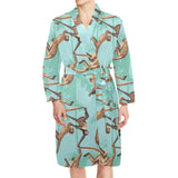 Monkey Palm tree background Men's Long Sleeve Belted Night Robe