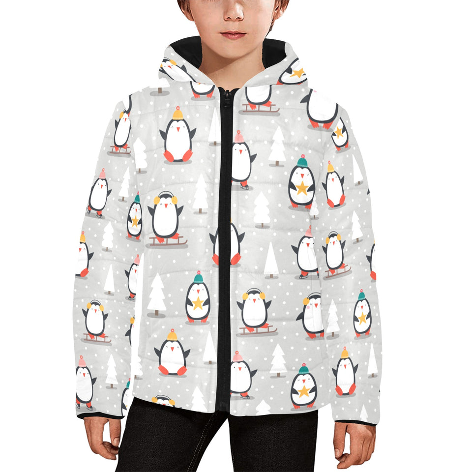 Cute Penguin christmas pattern Kids' Boys' Girls' Padded Hooded Jacket