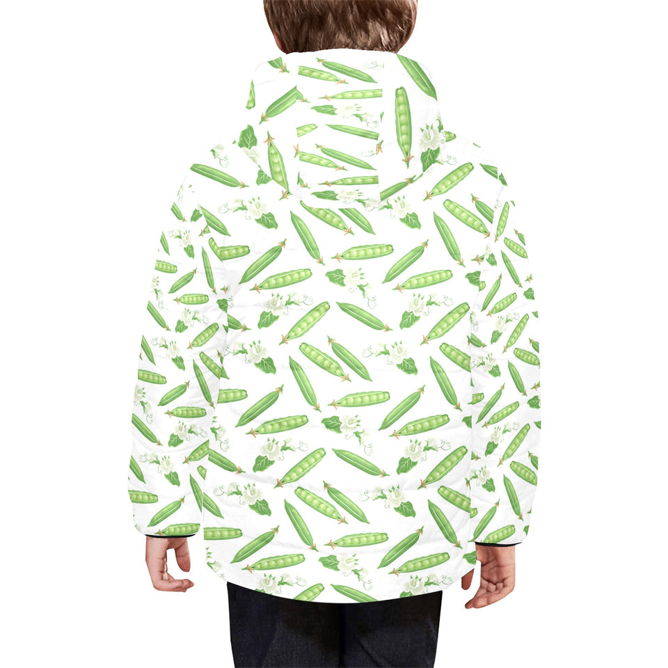 Green Peas Pattern Print Design 04 Kids' Boys' Girls' Padded Hooded Jacket