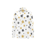 hand drawn gold black star pattern Women's Long Sleeve Polo Shirt