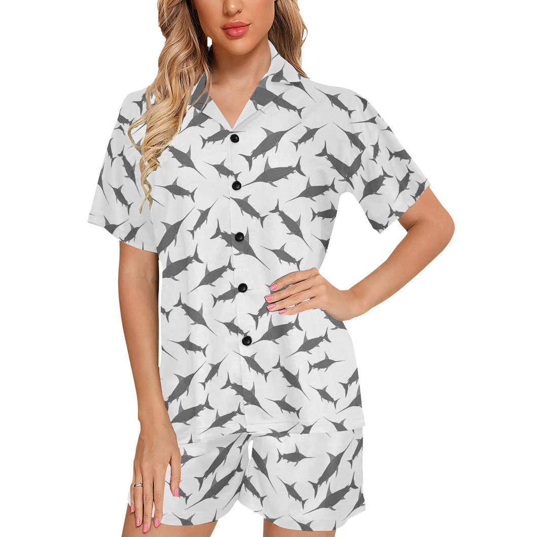 Swordfish Pattern Print Design 04 Women's V-Neck Short Pajama Set
