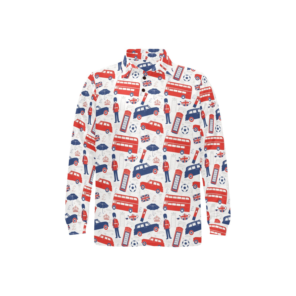 British Pattern Print Design 03 Men's Long Sleeve Polo Shirt