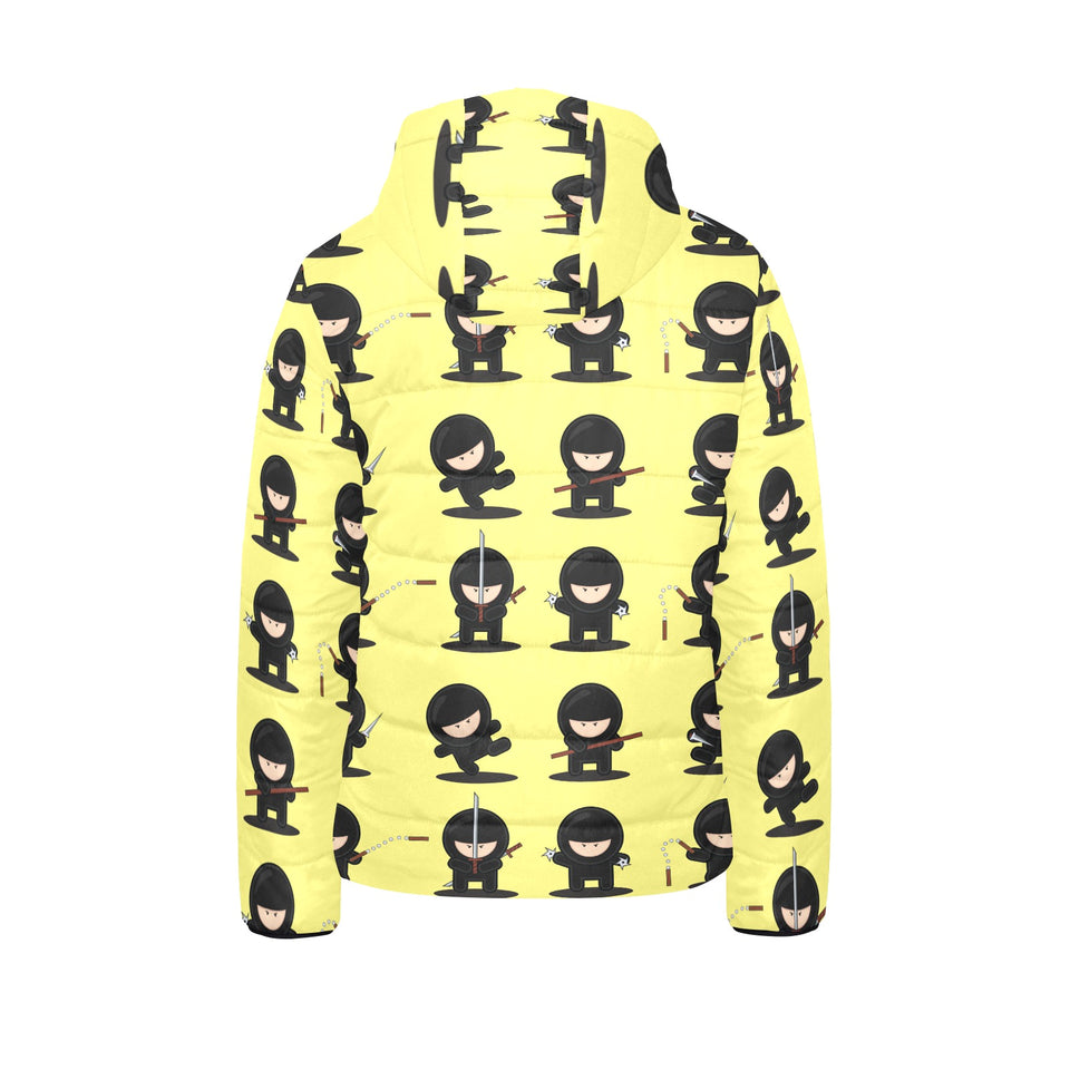 Cute ninja yellow background Kids' Boys' Girls' Padded Hooded Jacket