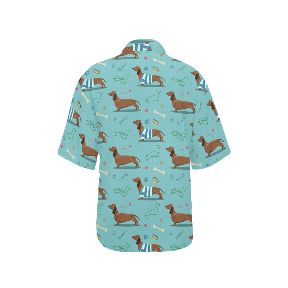 Dachshund decorative background Women's All Over Print Hawaiian Shirt