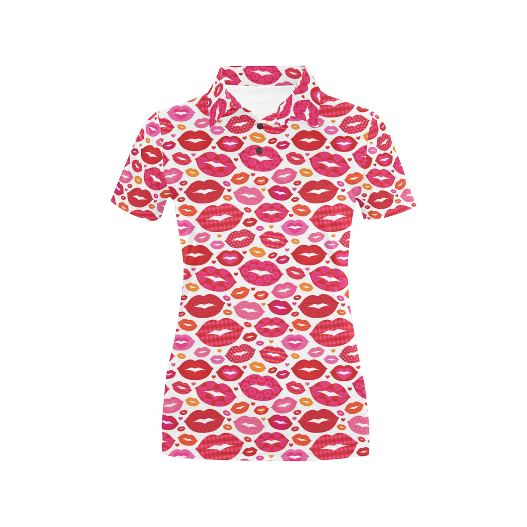 Lips Pattern Print Design 01 Women's All Over Print Polo Shirt