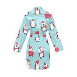 Cute penguin christmas design pattern Women's Long Sleeve Belted Night Robe