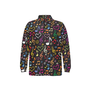 Music Notes Pattern Print Design 02 Men's Long Sleeve Polo Shirt
