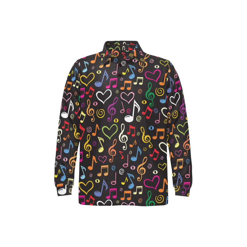 Music Notes Pattern Print Design 02 Men's Long Sleeve Polo Shirt