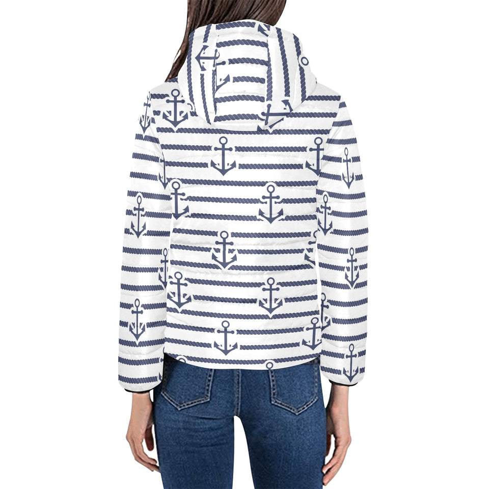Anchor rope nautical pattern Women's Padded Hooded Jacket