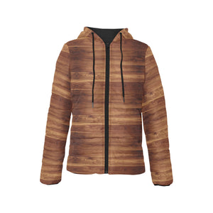 Wood Printed Pattern Print Design 04 Women's Padded Hooded Jacket