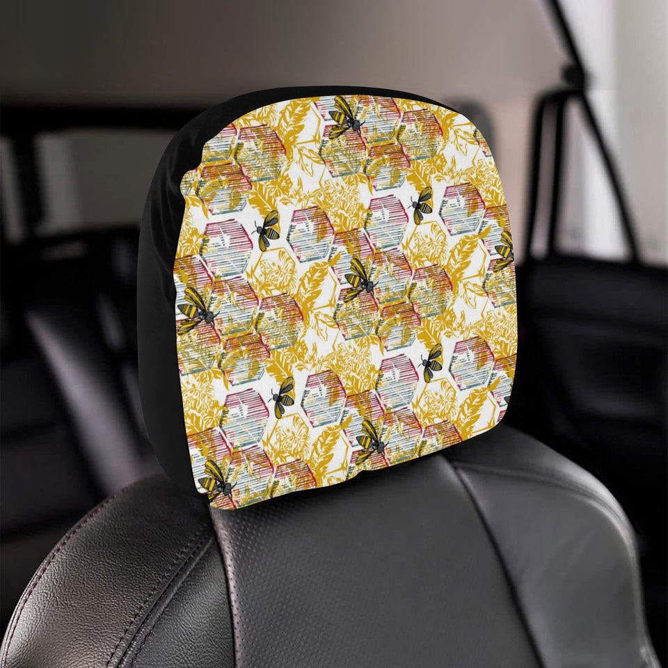 Cool Bee honeycomb leaves pattern Car Headrest Cover