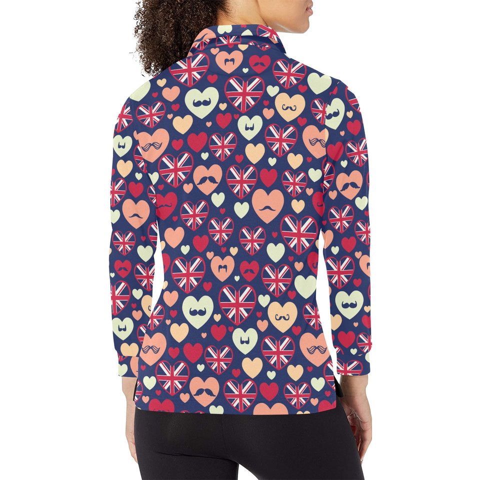 British Pattern Print Design 02 Women's Long Sleeve Polo Shirt