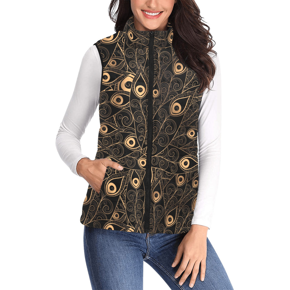 Gold peacock feather pattern Women's Padded Vest