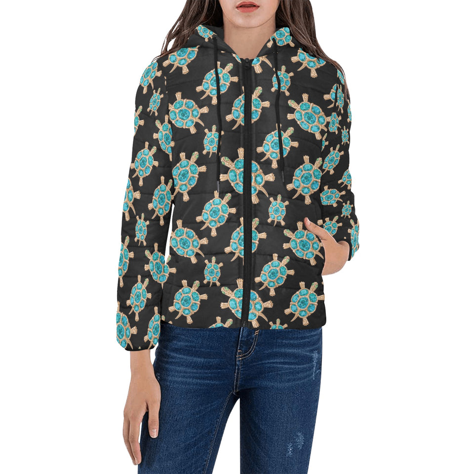 Sea turtle blue stone pattern Women's Padded Hooded Jacket