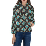 Sea turtle blue stone pattern Women's Padded Hooded Jacket