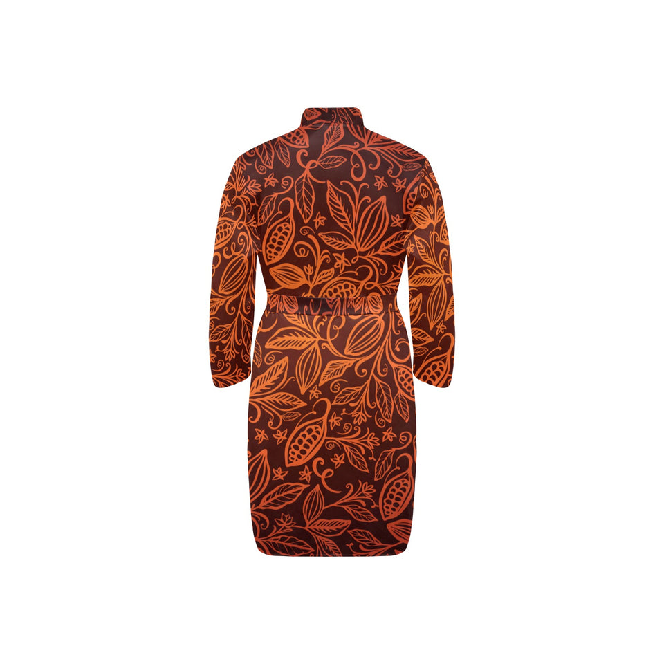 cacao beans tribal polynesian pattern Men's Long Sleeve Belted Night Robe