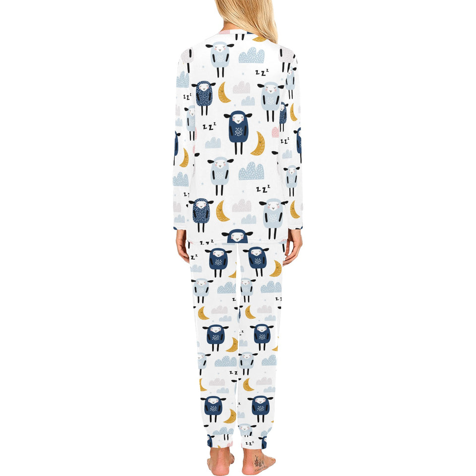 Cute sleeping sheep moon cloud pattern Women's All Over Print Pajama Set