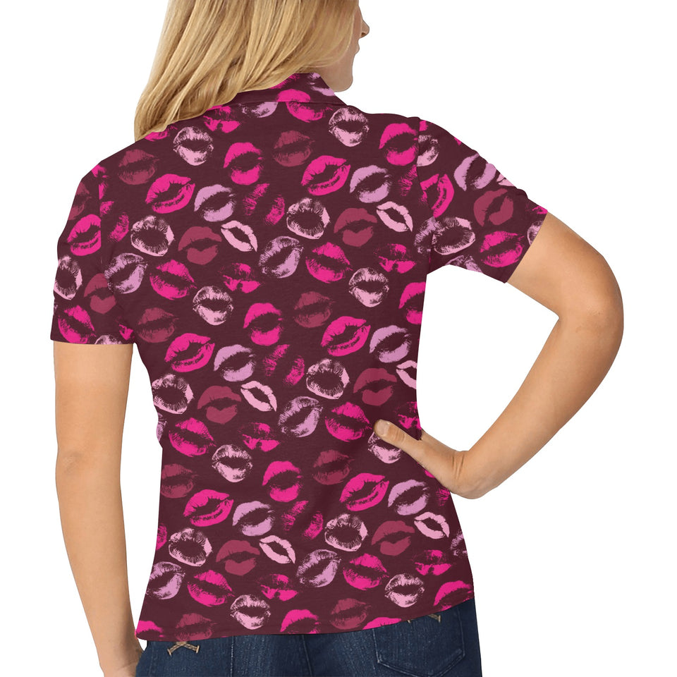 Lips Pattern Print Design 03 Women's All Over Print Polo Shirt