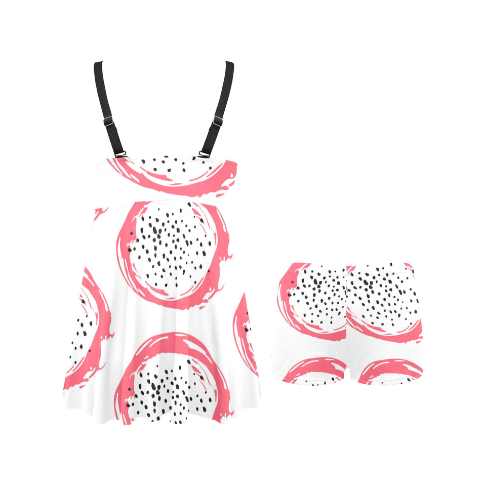 Hand drawn dragon fruit Chest Sexy Pleated Two Piece Swim Dress