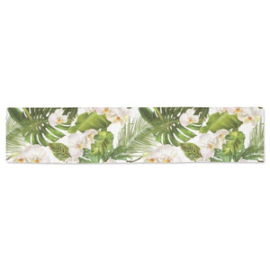 White orchid flower tropical leaves pattern Table Runner