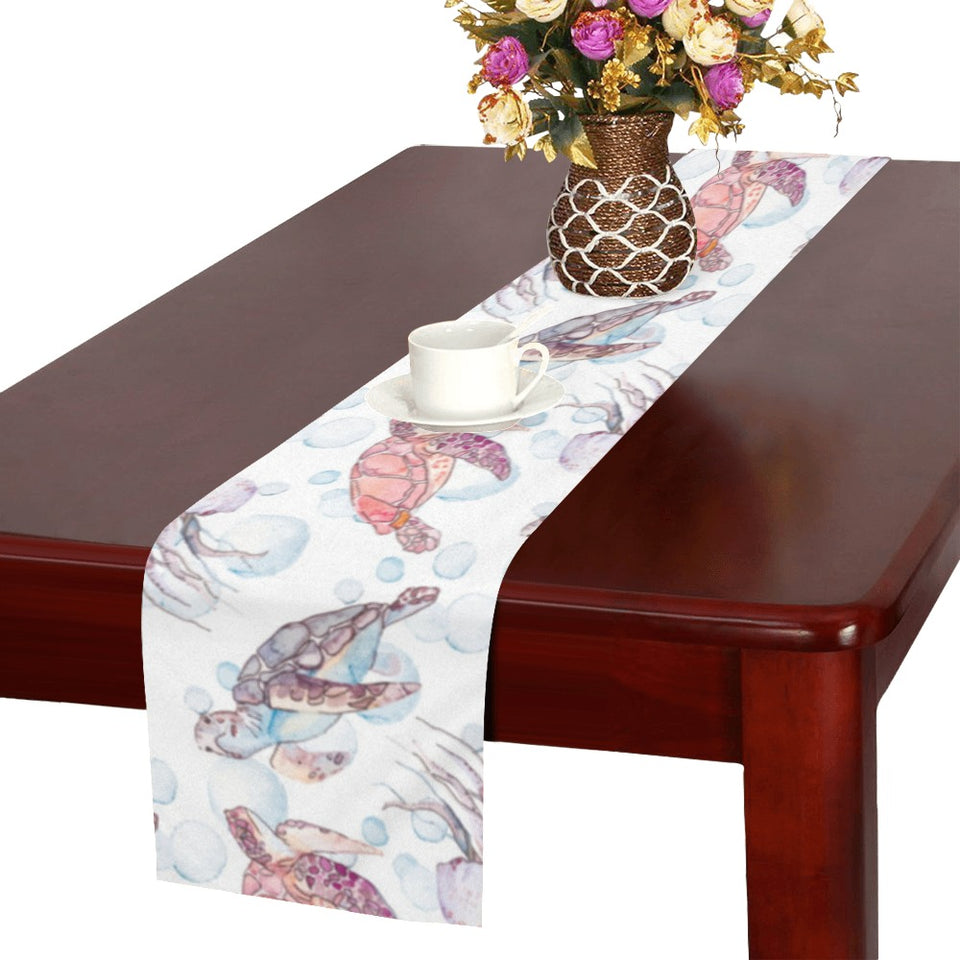 Watercolor sea turtle jellyfish pattern Table Runner