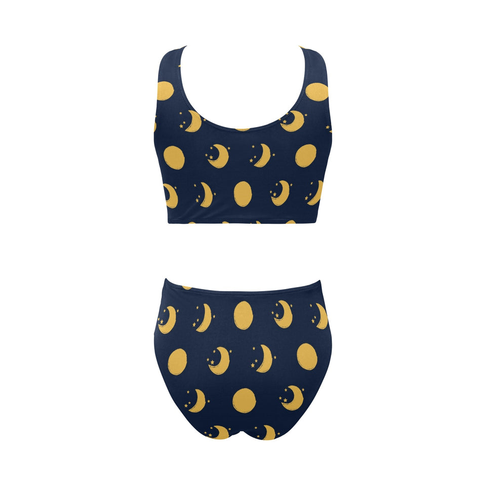 Moon star pattern Chest Bowknot High Waisted Bikini Swimsuit