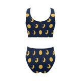 Moon star pattern Chest Bowknot High Waisted Bikini Swimsuit