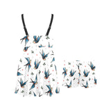 Swallow Pattern Print Design 04 Chest Sexy Pleated Two Piece Swim Dress