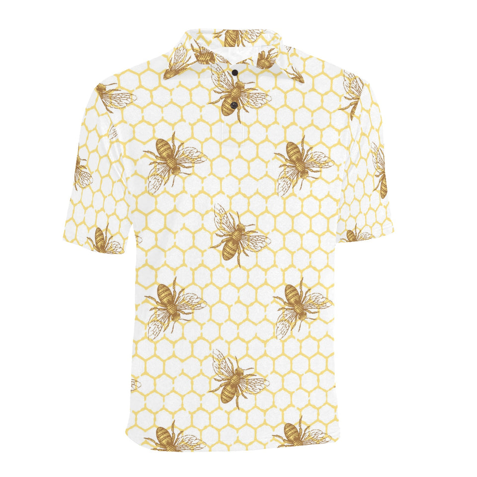 Bee honeycomb seamless design pattern Men's All Over Print Polo Shirt