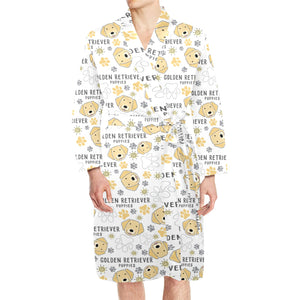 Golden Retriever Pattern Print Design 04 Men's Long Sleeve Belted Night Robe