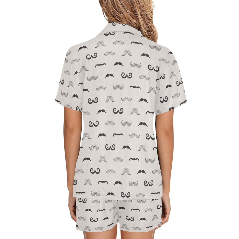 Mustache Beard Pattern Print Design 05 Women's V-Neck Short Pajama Set