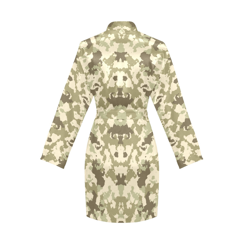 Light Green camouflage pattern Women's Long Sleeve Belted Night Robe
