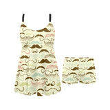 Mustache Beard Pattern Print Design 01 Chest Sexy Pleated Two Piece Swim Dress