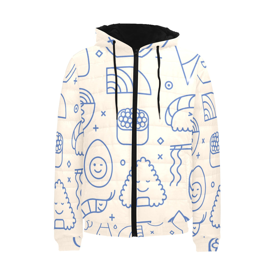 Cute sushi icon pattern Men's Padded Hooded Jacket