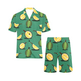 Durian pattern green background Men's V-Neck Short Pajama Set