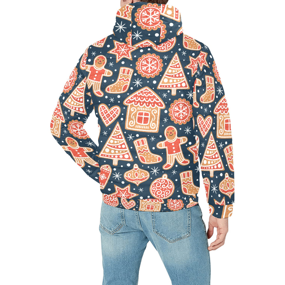 Christmas gingerbread cookie pattern Men's Padded Hooded Jacket