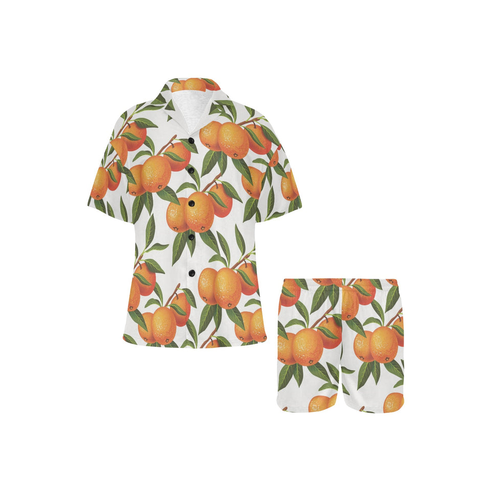 Oranges pattern background Women's V-Neck Short Pajama Set