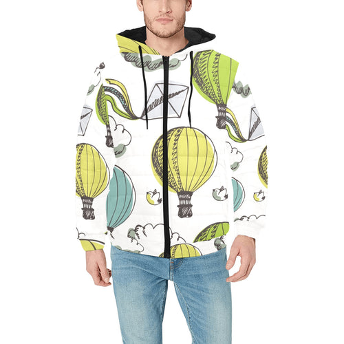 Hot Air Balloon Bird Cloud Pattern Men's Padded Hooded Jacket