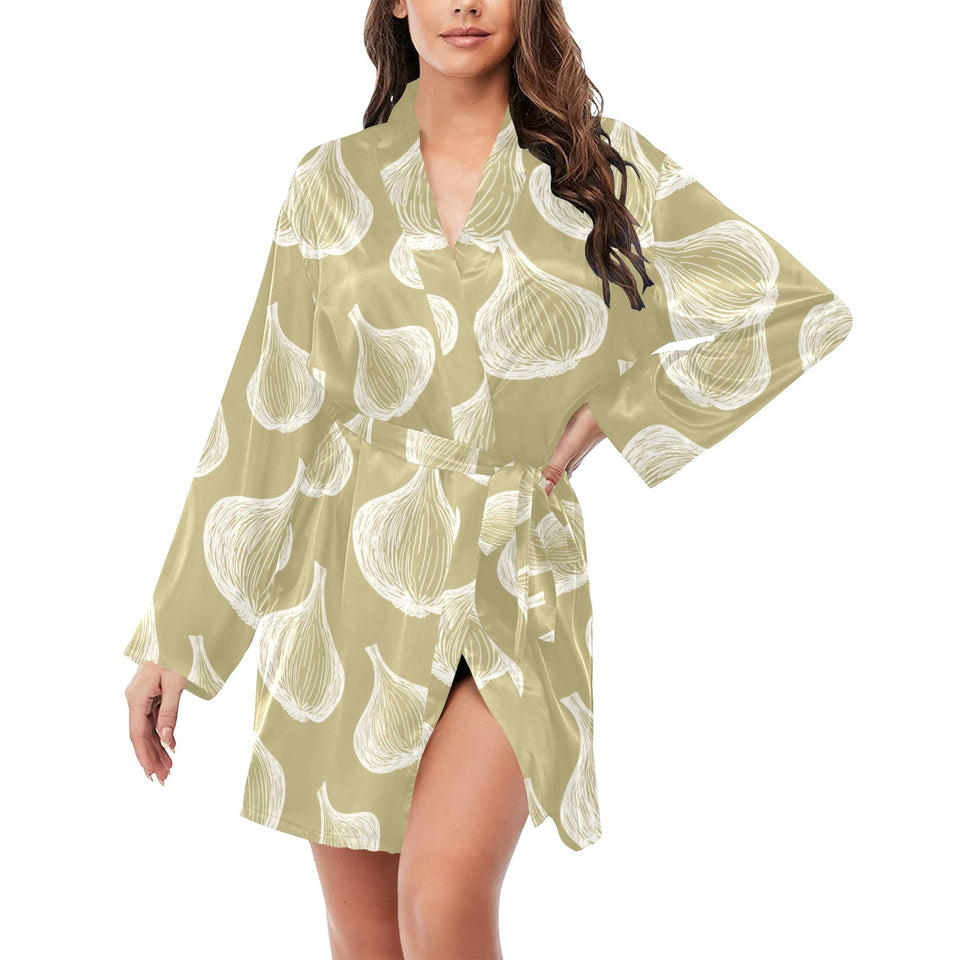 Garlic design pattern Women's Long Sleeve Belted Night Robe