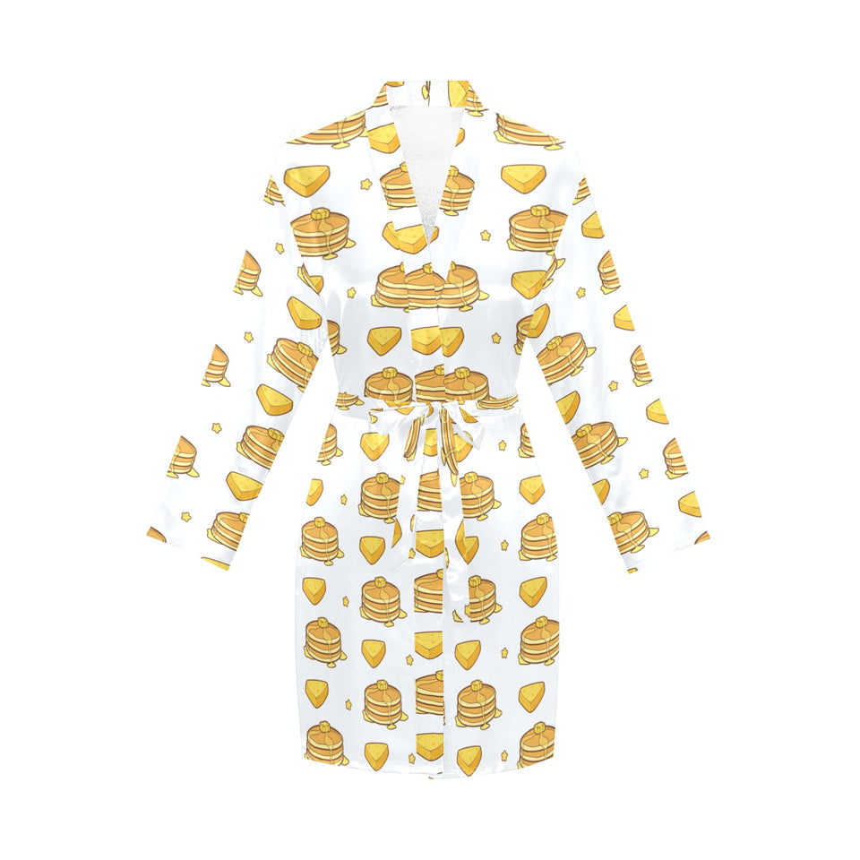 Pancake Pattern Print Design 03 Women's Long Sleeve Belted Night Robe