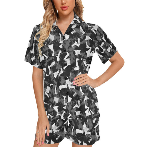 Crow illustration pattern Women's V-Neck Short Pajama Set