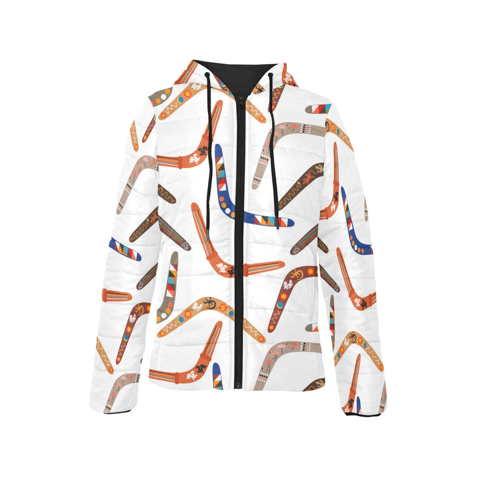 Boomerang Australian aboriginal ornament pattern Women's Padded Hooded Jacket