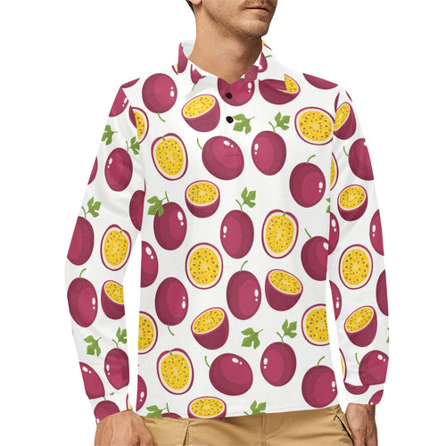 Passion fruit design pattern Men's Long Sleeve Polo Shirt
