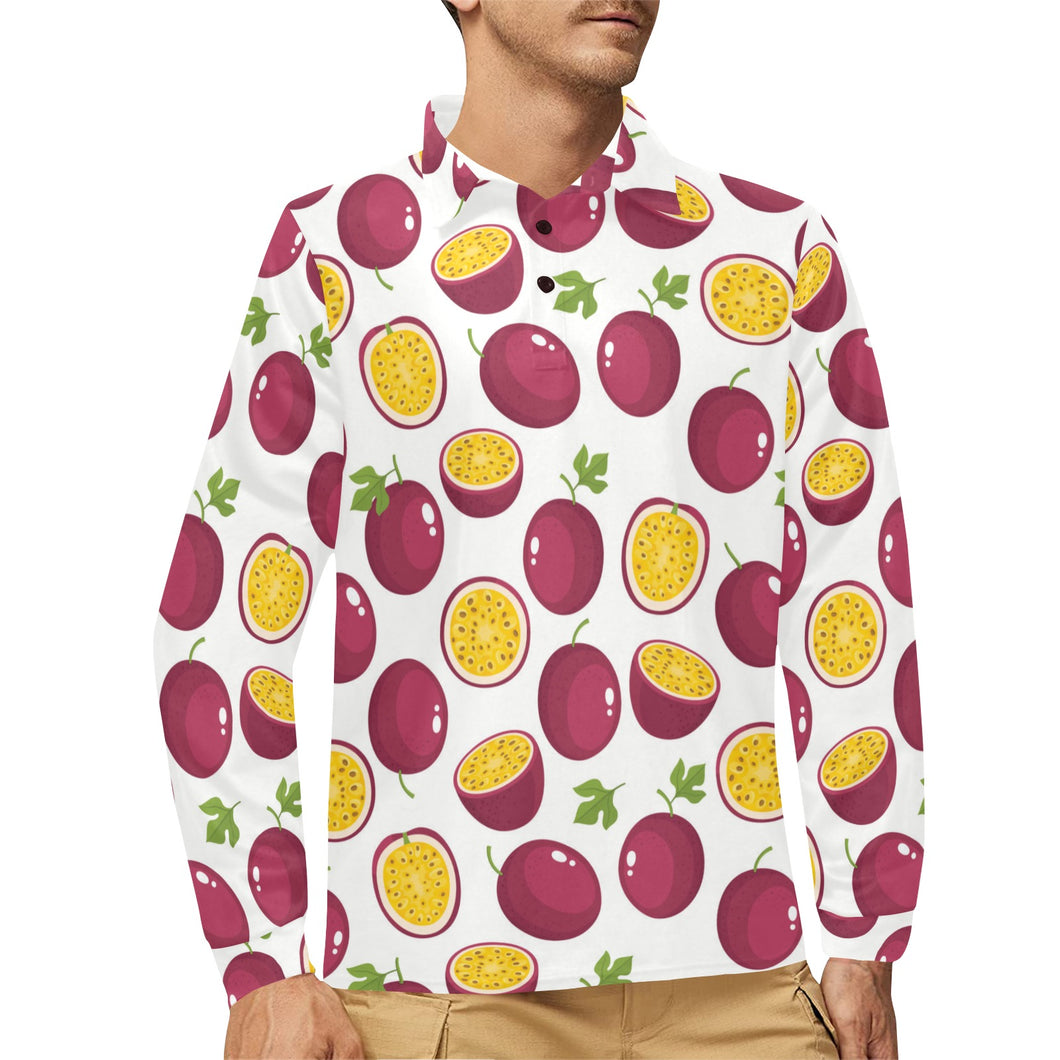 Passion fruit design pattern Men's Long Sleeve Polo Shirt