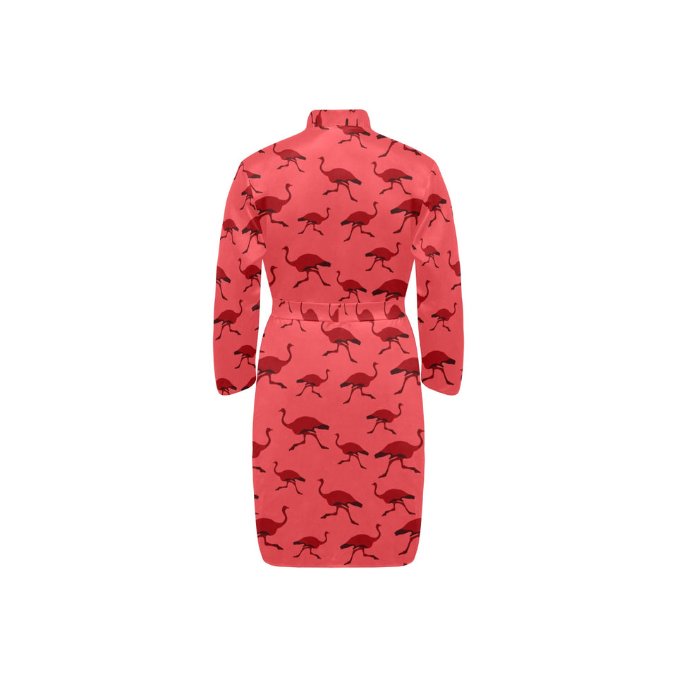 Ostrich Pattern Print Design 03 Men's Long Sleeve Belted Night Robe