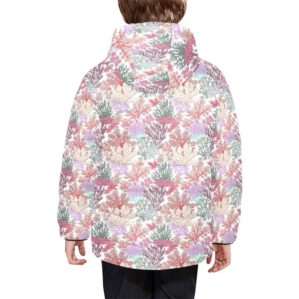 Coral Reef Pattern Print Design 03 Kids' Boys' Girls' Padded Hooded Jacket